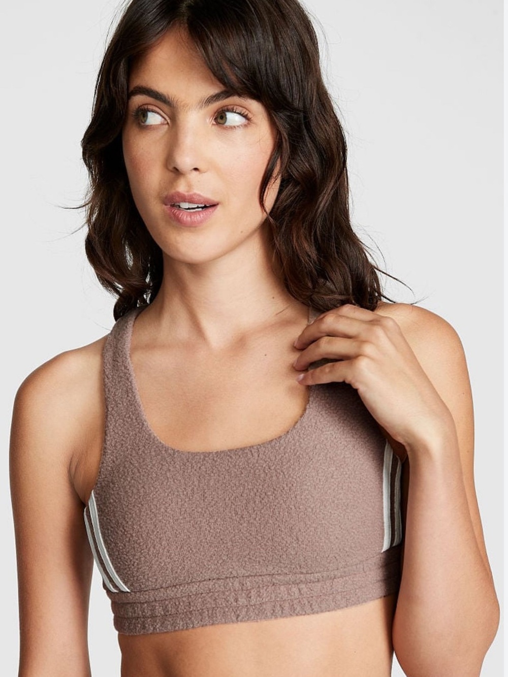 Victorias Secret Pink Iced Coffee Brown Reverse Fleece Sports Bra